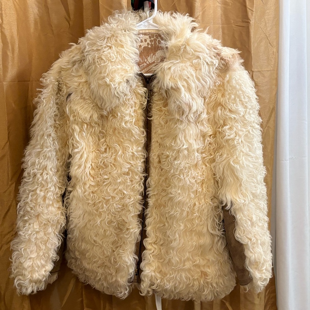 1970s Vintage MONGOLIAN TIBETAN Lamb Shaggy Curly FUR Coat Jacket